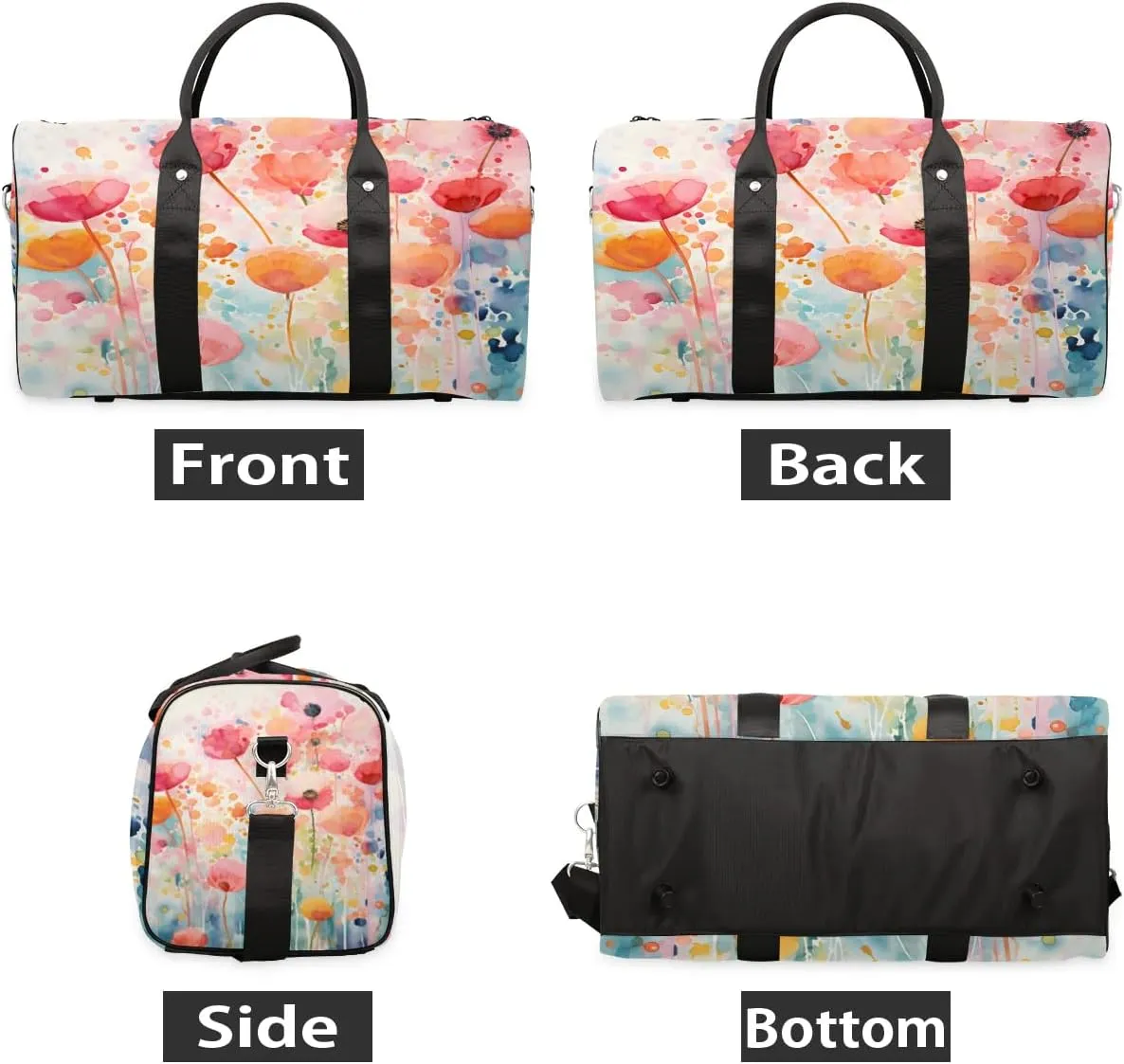 Poppy Spring Travel Duffel Bag for Women Men Waterproof Foldable Overnight Weekender Bag Large Capacity Sports Gym Bag