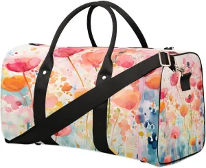 Poppy Spring Travel Duffel Bag for Women Men Waterproof Foldable Overnight Weekender Bag Large Capacity Sports Gym Bag