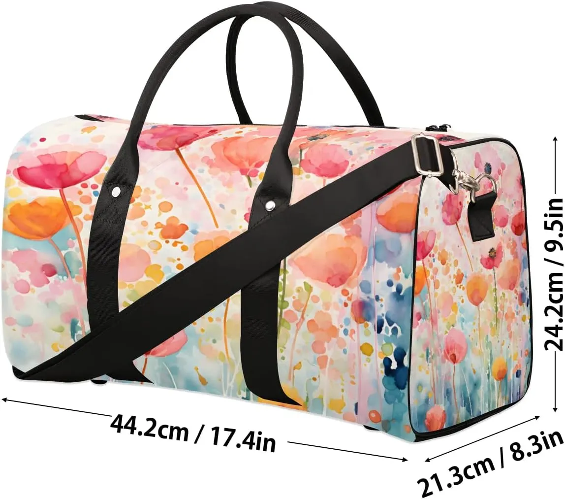 Poppy Spring Travel Duffel Bag for Women Men Waterproof Foldable Overnight Weekender Bag Large Capacity Sports Gym Bag
