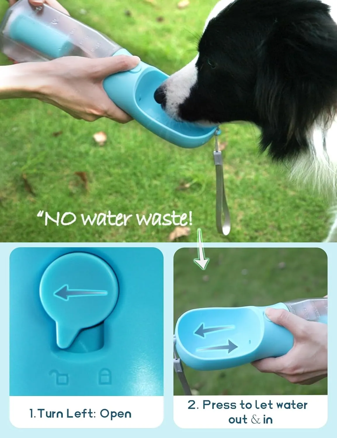Portable Dog Water Bottle, 3-in-1 Travel Bowl with Food Container & Poop Bag Holder, Pet Dispenser Summer Outdoor Walking Hiking Accessories for Large Dogs - DarkGreen, 20oz