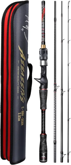 Portable Fishing Rod Spinning and Casting Travel Rod Assassins 4 Sections Easy Carry Full Carbon Fast 1.68m to 2.44m