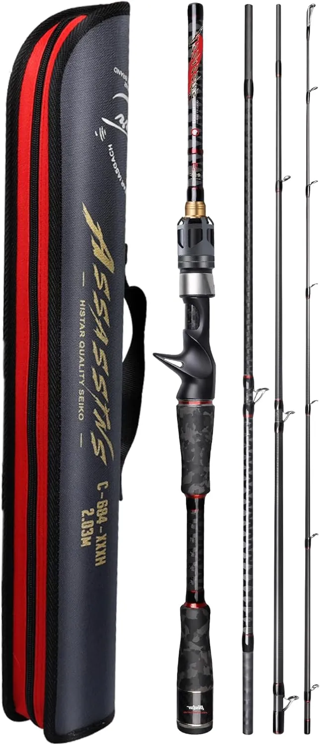 Portable Fishing Rod Spinning and Casting Travel Rod Assassins 4 Sections Easy Carry Full Carbon Fast 1.68m to 2.44m