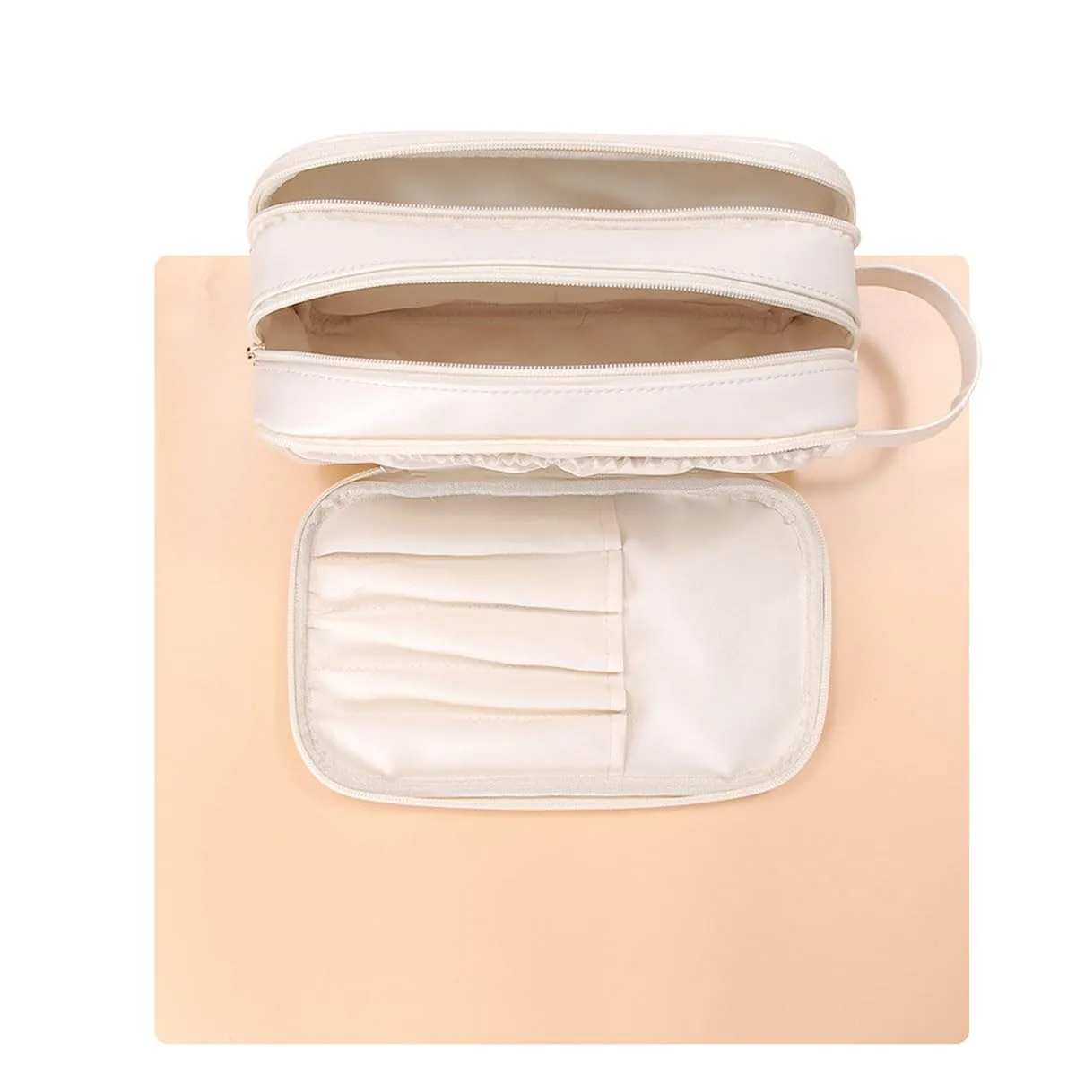 Portable Large Capacity Cosmetic Bag, Skincare Products, Makeup Brush Storage Bag, with Compartment Makeup Bag (Brown)