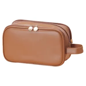 Portable Large Capacity Cosmetic Bag, Skincare Products, Makeup Brush Storage Bag, with Compartment Makeup Bag (Brown)
