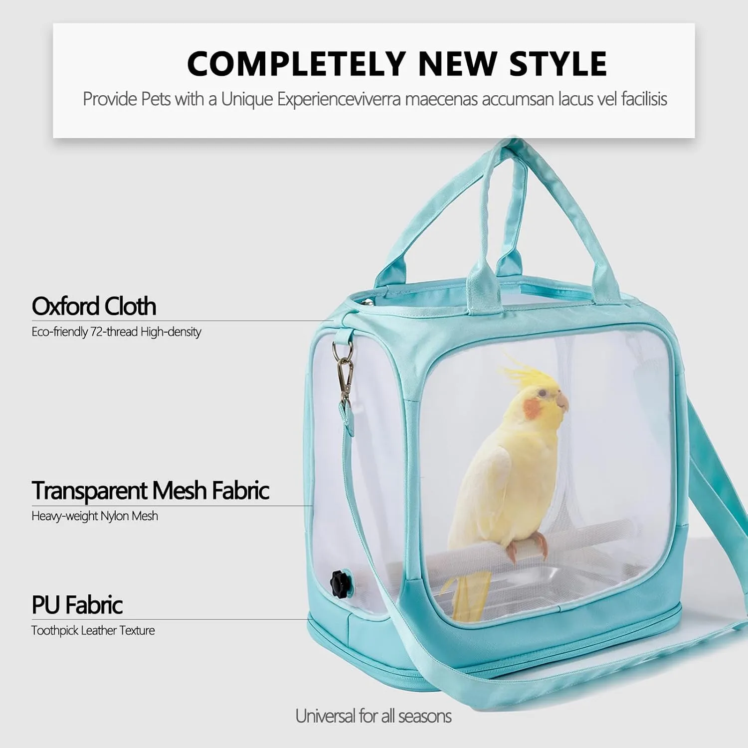 Portable Parrot Travel Bag：Large Carrier Bag, Tray, & Adjustable Strap for Easy, Safe, Comfortable pet Travel. (Gray)