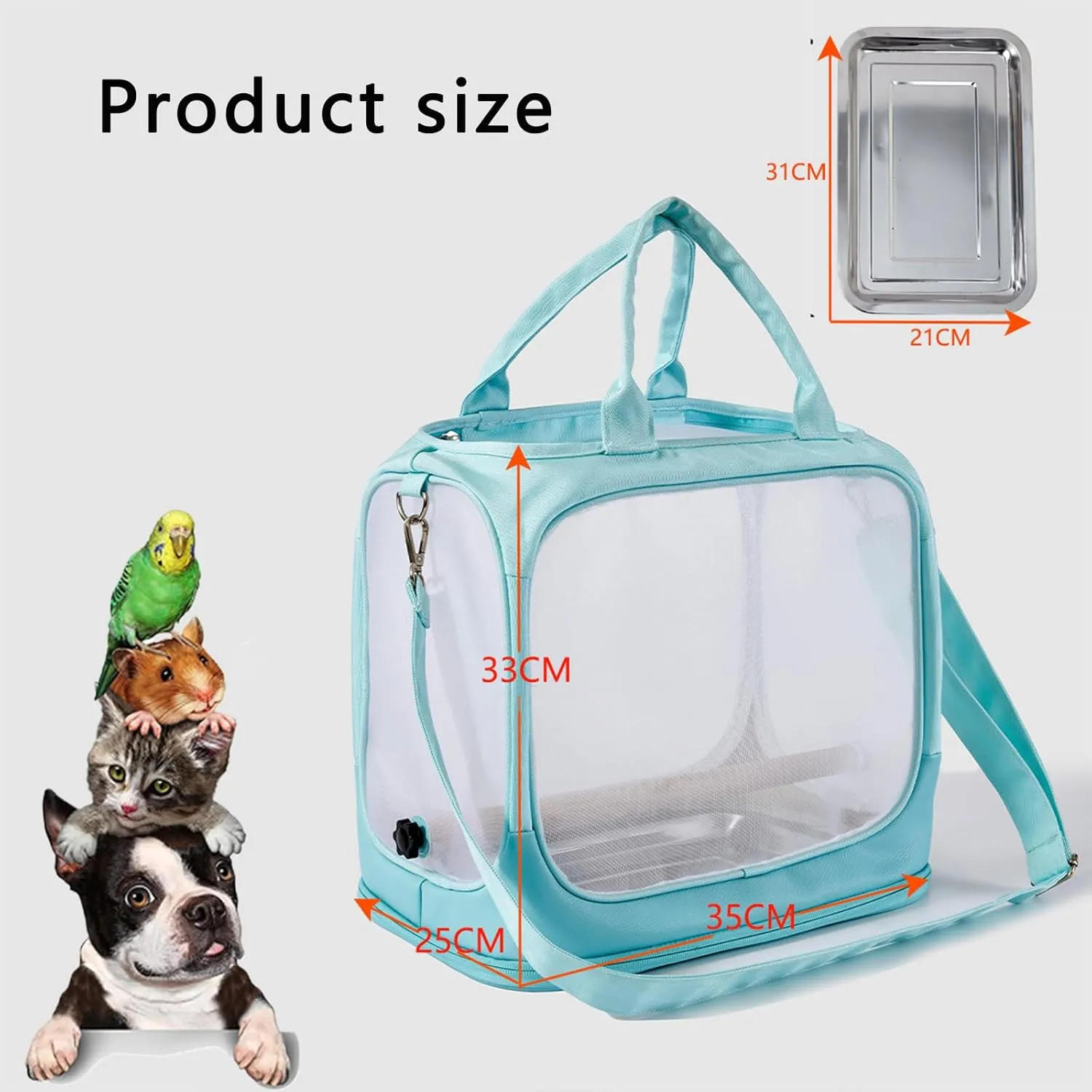 Portable Parrot Travel Bag：Large Carrier Bag, Tray, & Adjustable Strap for Easy, Safe, Comfortable pet Travel. (Gray)