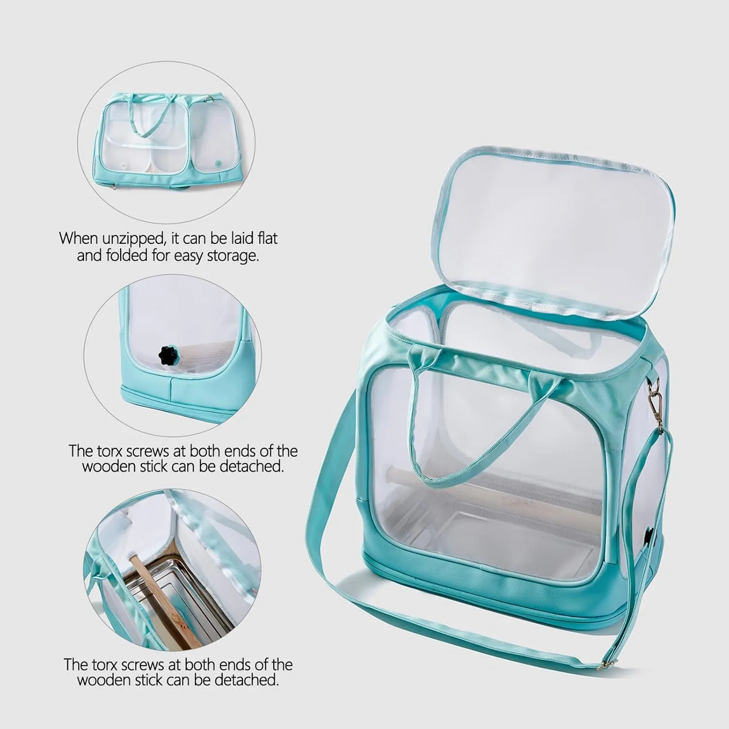 Portable Parrot Travel Bag：Large Carrier Bag, Tray, & Adjustable Strap for Easy, Safe, Comfortable pet Travel. (Gray)