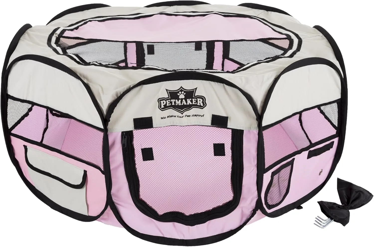 Portable Puppy Playpen - Small Pop-Up Play Yard for Pets Up to 25lbs with Mesh Windows, 2 Pockets, Zippered Roof, and Carry Bag by PETMAKER (Pink)
