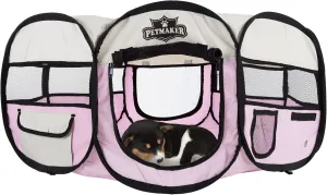 Portable Puppy Playpen - Small Pop-Up Play Yard for Pets Up to 25lbs with Mesh Windows, 2 Pockets, Zippered Roof, and Carry Bag by PETMAKER (Pink)