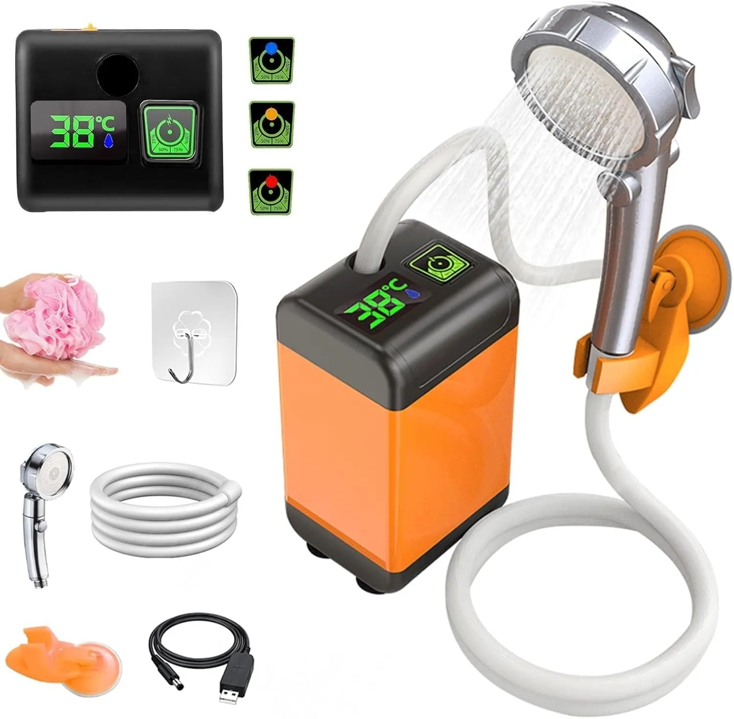 Portable Shower Camping, Temperature and Battery Power Digital Display, Travel Shower for Outdoor, Indoor, Camping, Car, Pet, Beach, Garden(Temperature display,4800 mAh)