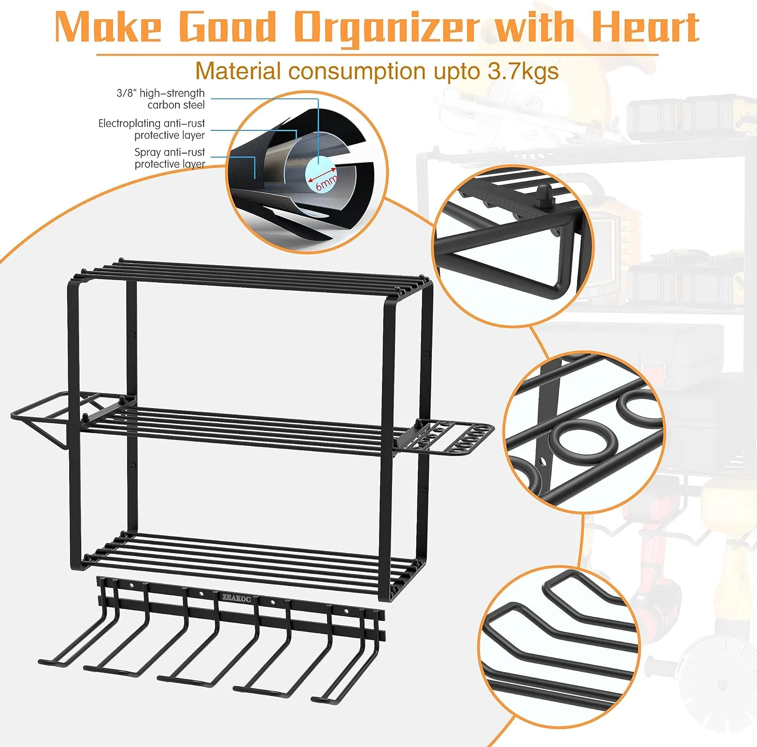 Power Tool Organizer, 4 Layers Heavy Duty Drill Holder Wall Mount,Metal Garage Tool Organization for Efficient Power Tool Storage,Separate Tool Rack Christmas for Men Dad Father
