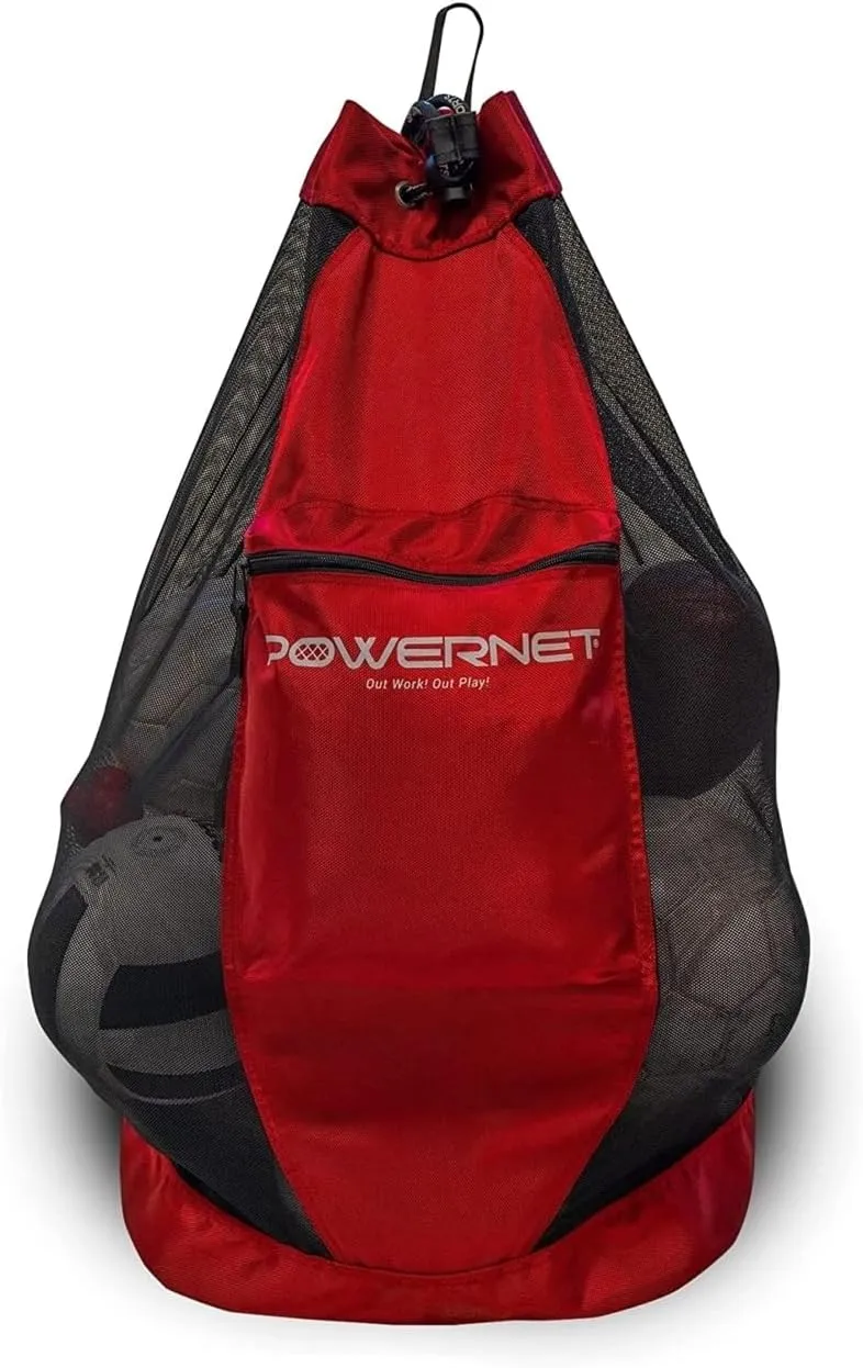 PowerNet Mesh Bag Ball Storage for Soccer, Football & Volleyball, Ball Bag with Exterior Valuables Pocket, Training Equipment Storage Ideal for Teams and Coaches