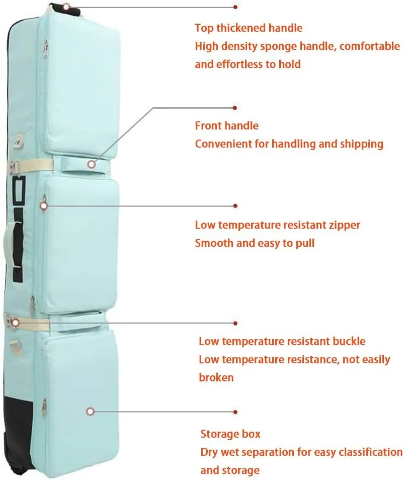 Premium Snowboard Bag with Wheels Ski Travel Backpack Gear Compatible Dual Shoulder Strap Design Durable Storage for Easy Transport and Convenient Carrying,D