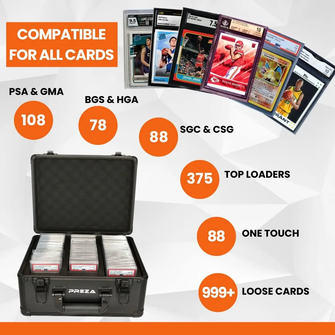 PREZA Graded Card Storage Box - Premium Slab Case Storage Holder for Graded Trading Cards (Black)