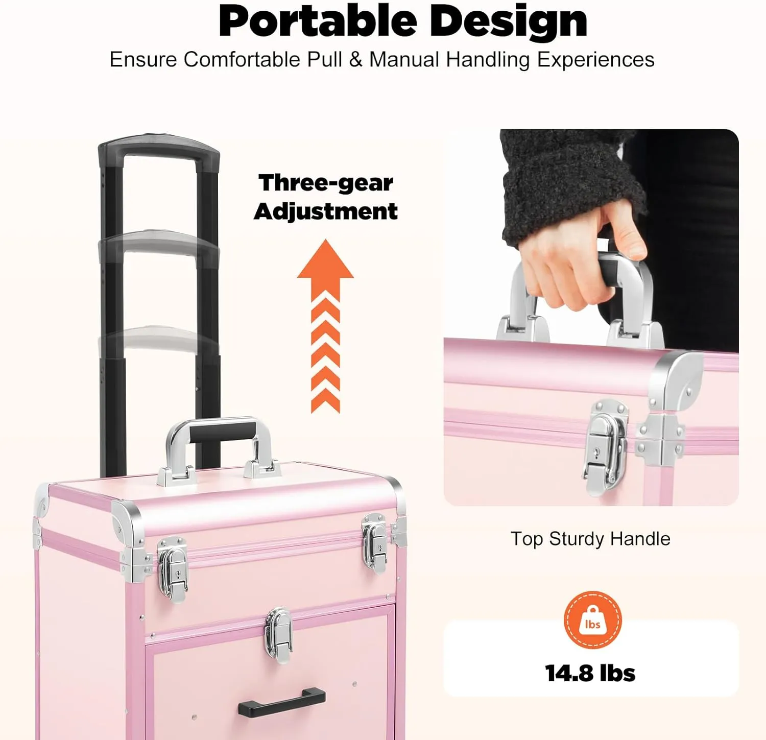 Professional Rolling Makeup Case with Locks - Large Cosmetic Trolley with Dividers & Drawers - Universal Wheels, Travel-Friendly Organizer (Pink)