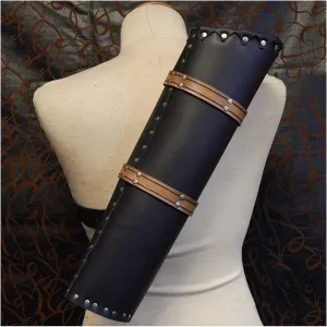 PU Leather Shoulder Back Large Capacity Quiver Arrow Holder for Compound Recurve Bow Shooting Hunting Archery Black, Medieval Style