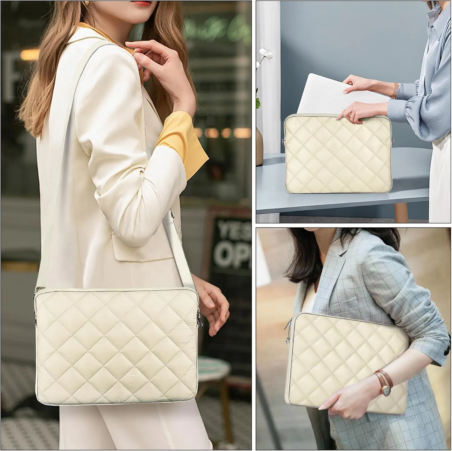 Puffy Quilted Laptop Sleeve with a Removable Shoulder Strap Compatible with MacBook Air 13 inch M2 A2681 M1 A2337 A2179 A1932 2023-2018/Pro 13 M2 M1 A2338 A2251 A2289 A2159 A1989 A1706 A1708