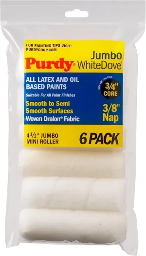 Purdy 140624612 White Dove with 3/8" Jumbo Mini Roller Replacements (Case of 6), 4-1/2"