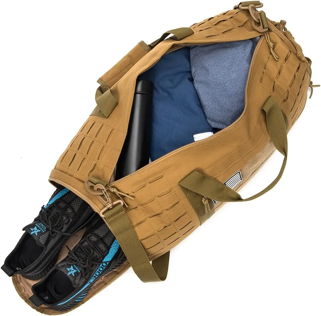 QT&QY 40L Military Tactical Duffle Bag For Men Sport Gym Bag Fitness Tote Travel Duffle Bag Training Workout Bag With Shoe Compartment Basketball Football Weekender Bag