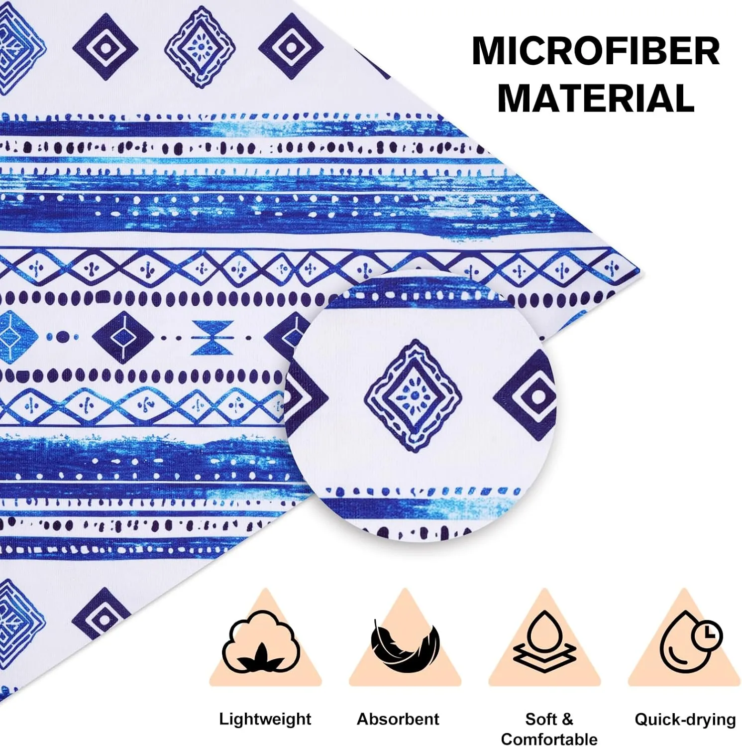 Queenshin Oversized Blue Boho Hooded Beach Towel, Quick Dry Microfiber Adults Poncho Changing Pool Towel Robe 35 x 40 inch