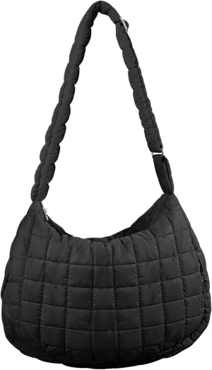 Quilted Puffer Tote Bag Adjustable Shoulder Strap NylonTote Bag Trendy Oversized Shoulder Bag for Women Travel Casual