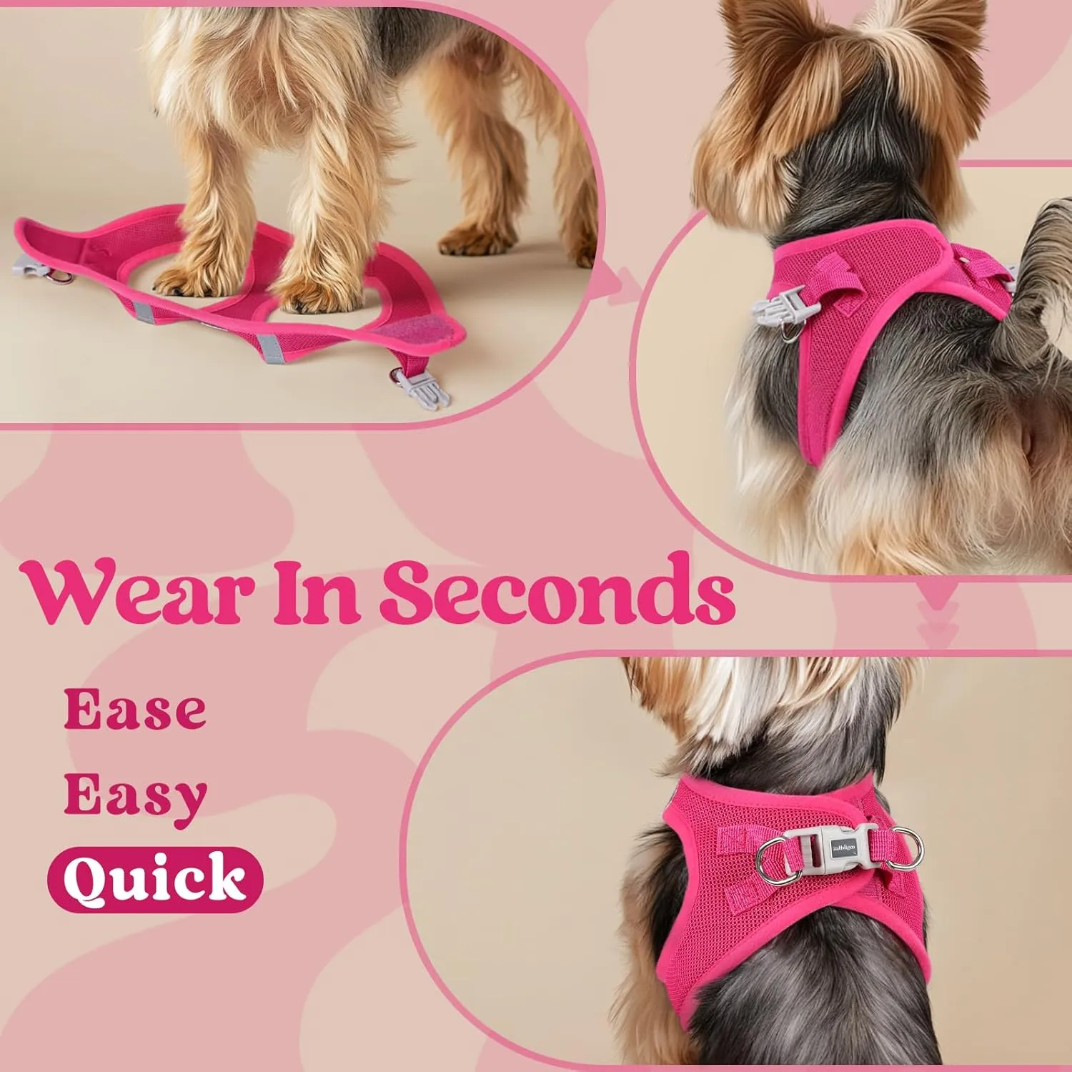 rabbitgoo Small Dog Harness, Step-in Soft Mesh Puppy Vest, Easy Walk with Safety Buckle, Breathable Reflective Pet Harness for Small Sized Dogs, Rose Red S