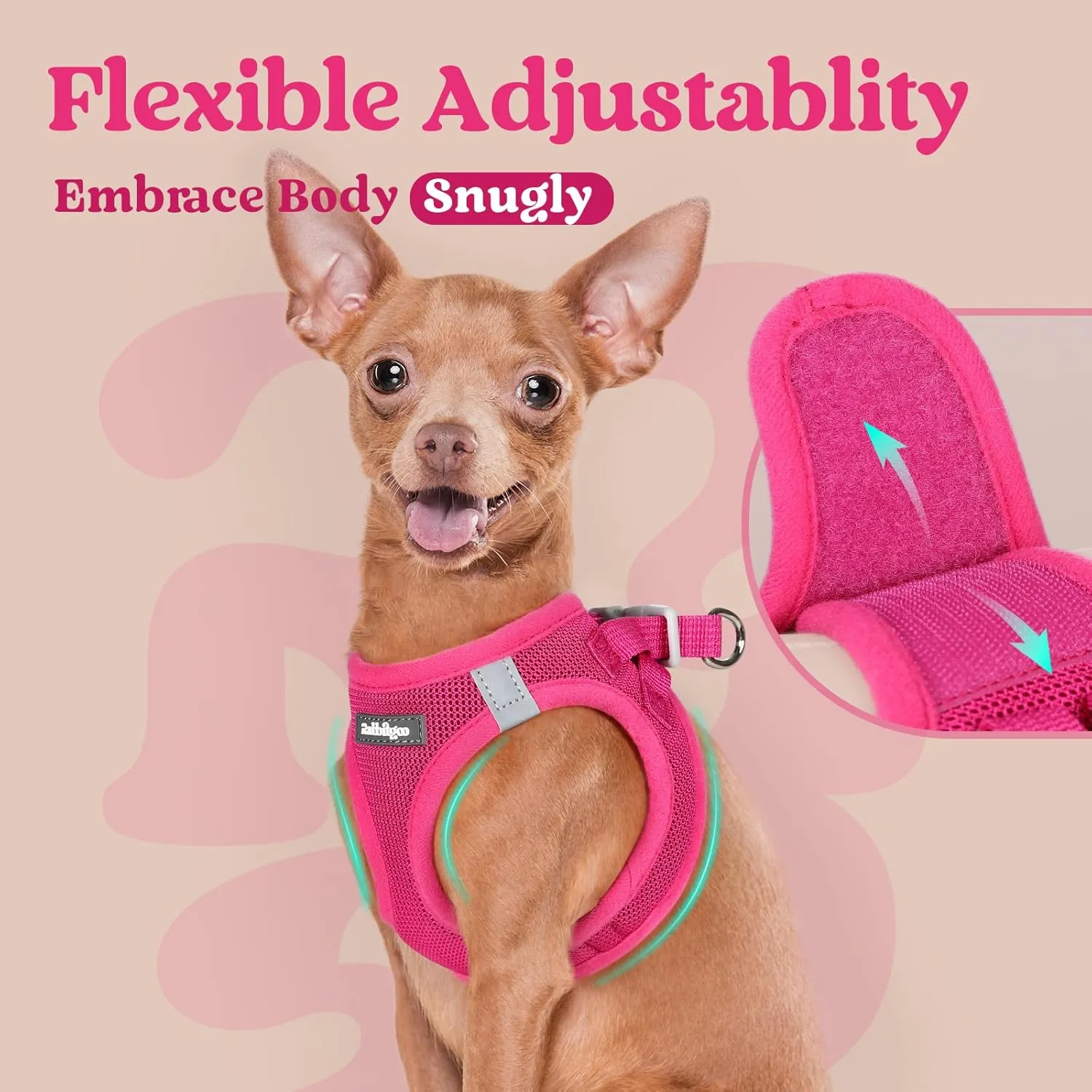 rabbitgoo Small Dog Harness, Step-in Soft Mesh Puppy Vest, Easy Walk with Safety Buckle, Breathable Reflective Pet Harness for Small Sized Dogs, Rose Red S