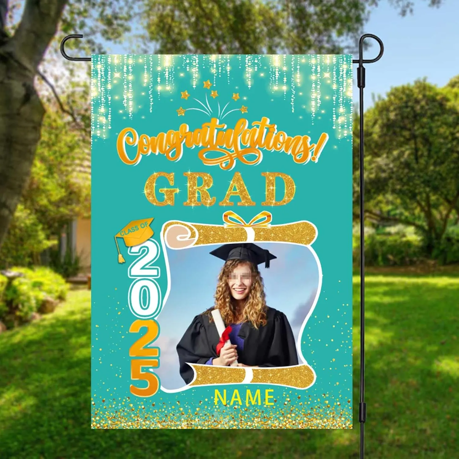 raduation arden Fla with Photo Class of 2025 Conrats rad Double Sided Yard Fla Decorative ifts(Orane)