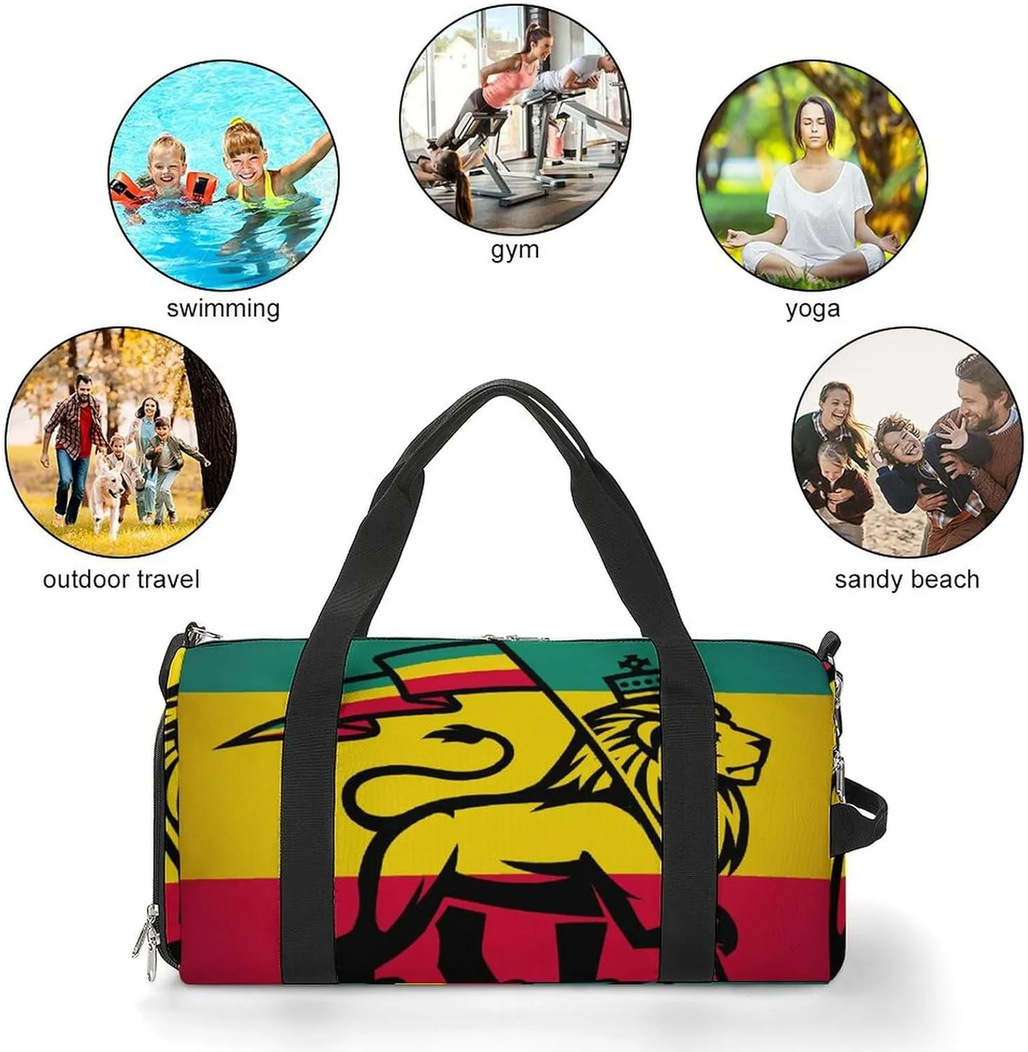 Rasta Lion with Sunglasses Fitness Bag with Large Capacity Backpack And Waterproof Bag