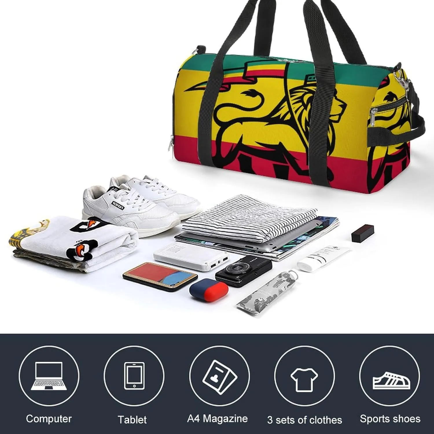 Rasta Lion with Sunglasses Fitness Bag with Large Capacity Backpack And Waterproof Bag
