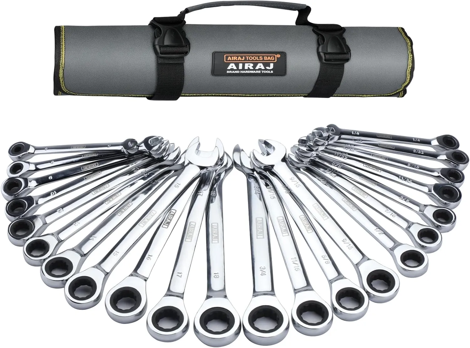 Ratchet Wrenches Set,Standard Combination Ratcheting Wrench Set, SAE & Metric, 22-piece, 72-Tooth Long Open End,1/4" to 3/4" & 6-18mm, CR-V Steel, Organizer With Tool Roll Bag, Mechanic Tools Sets