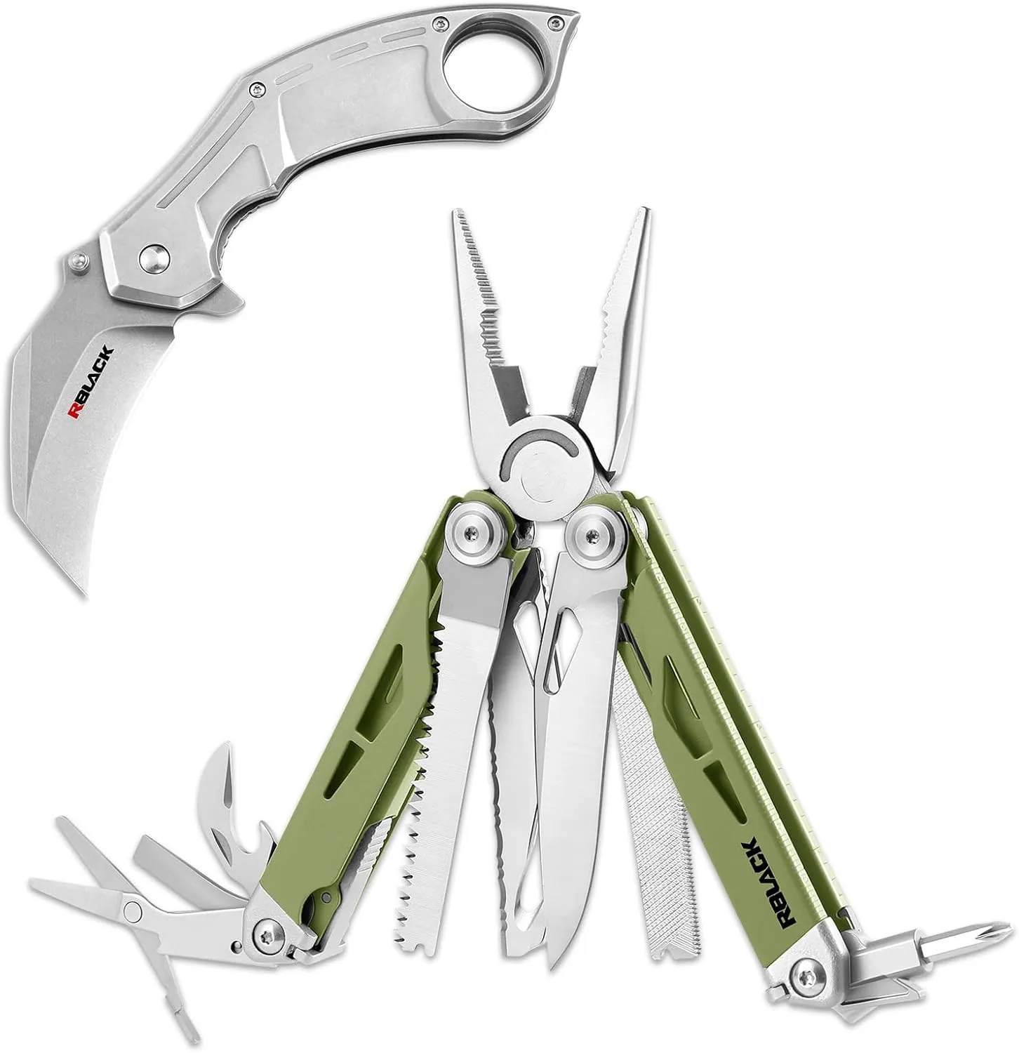 Rblack 21-in-1 Multitool Pliers and Karambit Folding Knife, Great Multitool with EDC Knife Set