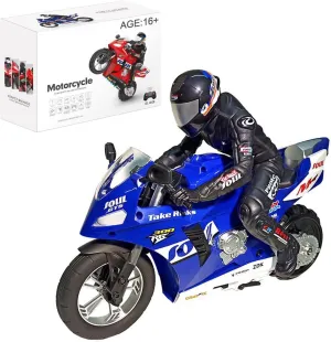 RC Dual-Motor Electric Two-Wheel Self-Balancing Motorcycle Model, 1/6 Scale 2.4GHz Motorcycle Model with Six-Axis Gyroscope and Wireless RC, Perfect for Kids Adults (RTR Version/Blue)