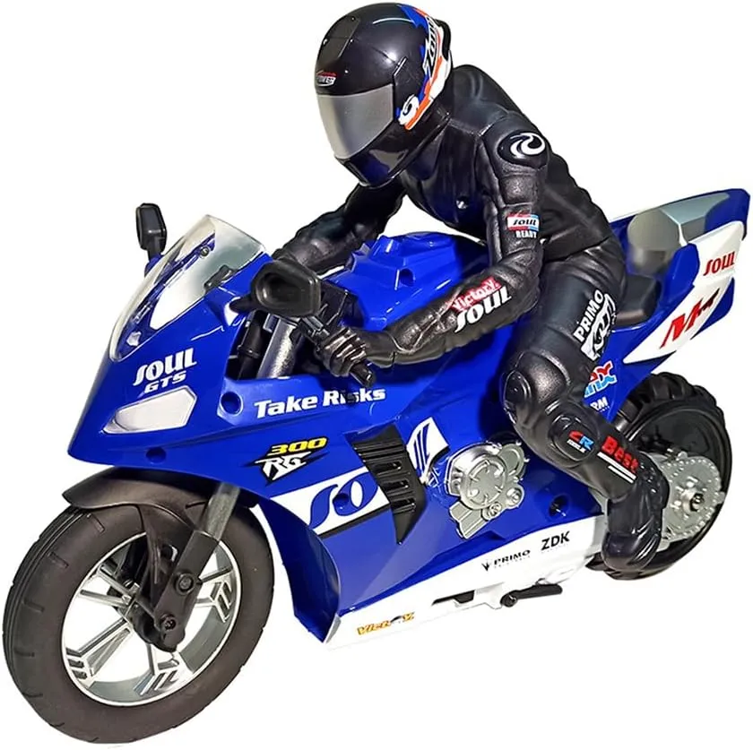 RC Dual-Motor Electric Two-Wheel Self-Balancing Motorcycle Model, 1/6 Scale 2.4GHz Motorcycle Model with Six-Axis Gyroscope and Wireless RC, Perfect for Kids Adults (RTR Version/Blue)