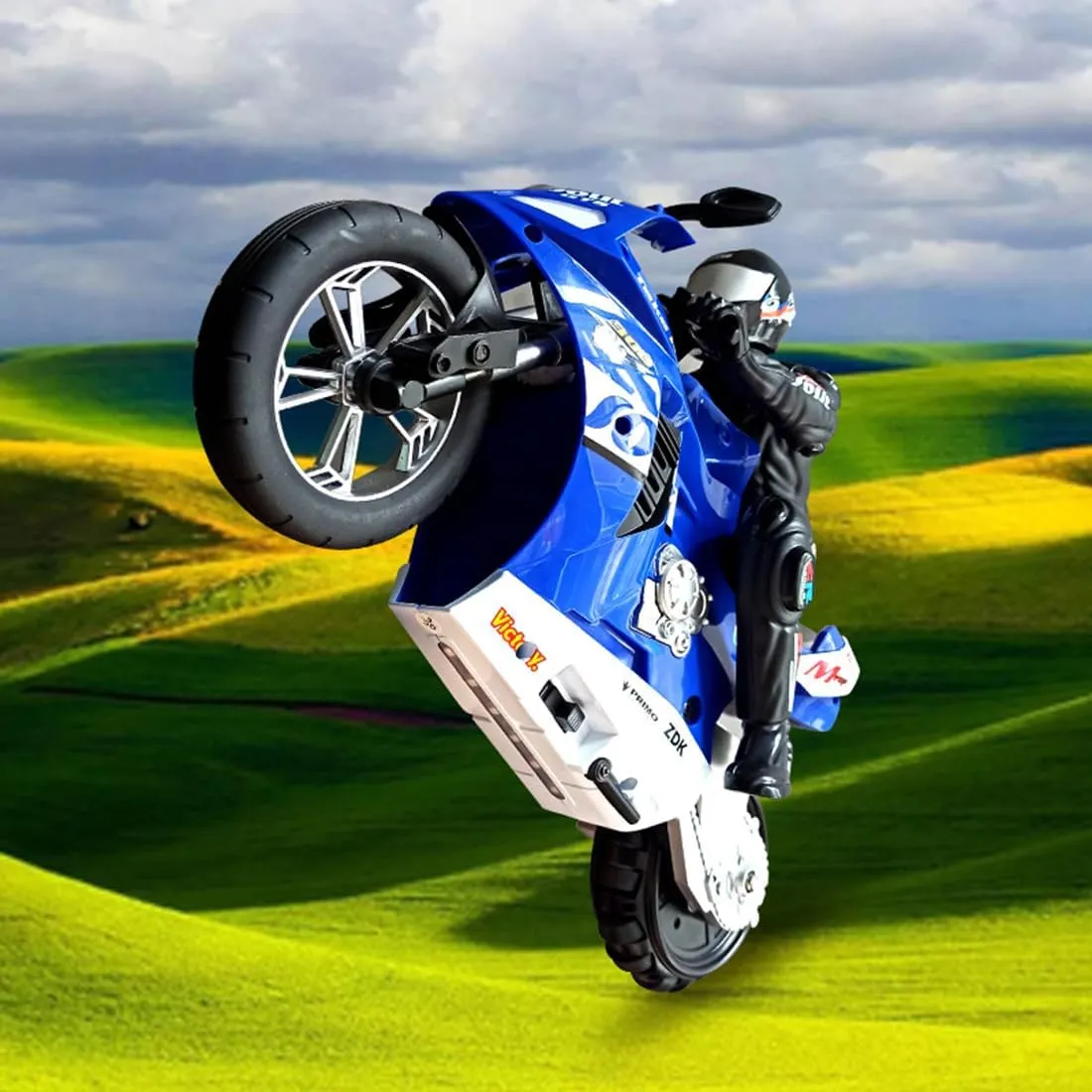 RC Dual-Motor Electric Two-Wheel Self-Balancing Motorcycle Model, 1/6 Scale 2.4GHz Motorcycle Model with Six-Axis Gyroscope and Wireless RC, Perfect for Kids Adults (RTR Version/Blue)