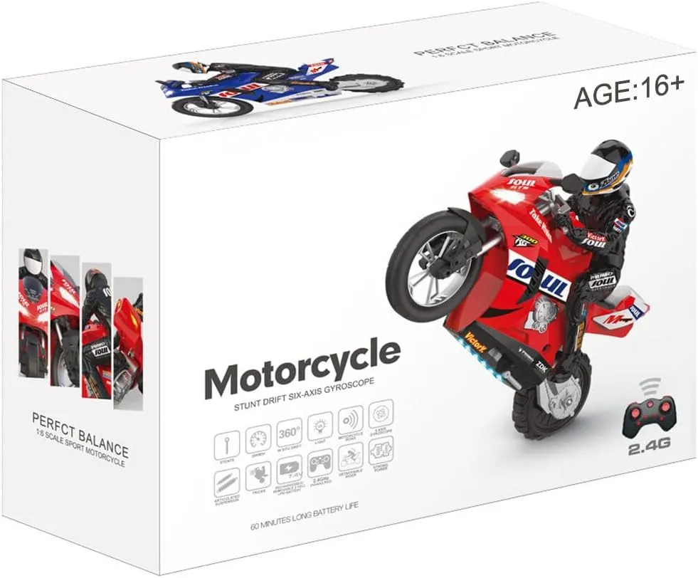 RC Dual-Motor Electric Two-Wheel Self-Balancing Motorcycle Model, 1/6 Scale 2.4GHz Motorcycle Model with Six-Axis Gyroscope and Wireless RC, Perfect for Kids Adults (RTR Version/Blue)