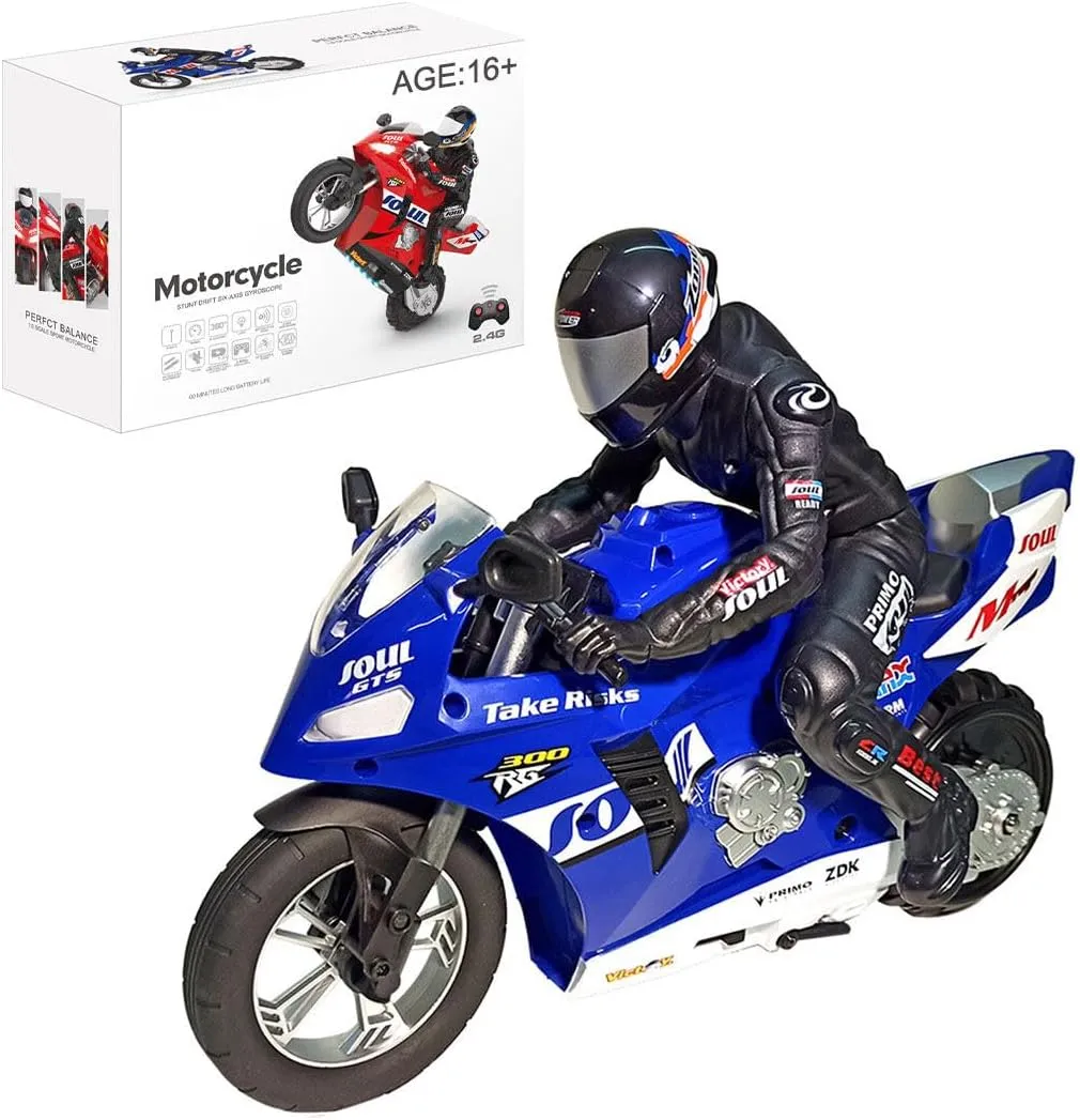RC Dual-Motor Electric Two-Wheel Self-Balancing Motorcycle Model, 1/6 Scale 2.4GHz Motorcycle Model with Six-Axis Gyroscope and Wireless RC, Perfect for Kids Adults (RTR Version/Blue)