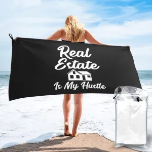 Real Estate is My Hustle Funny Realtor Gift Beach Towel with Travel Bag 27.5"x55" Quick Dry Sand Free Lightweight Large Oversized Towels Light Vacation Essentials