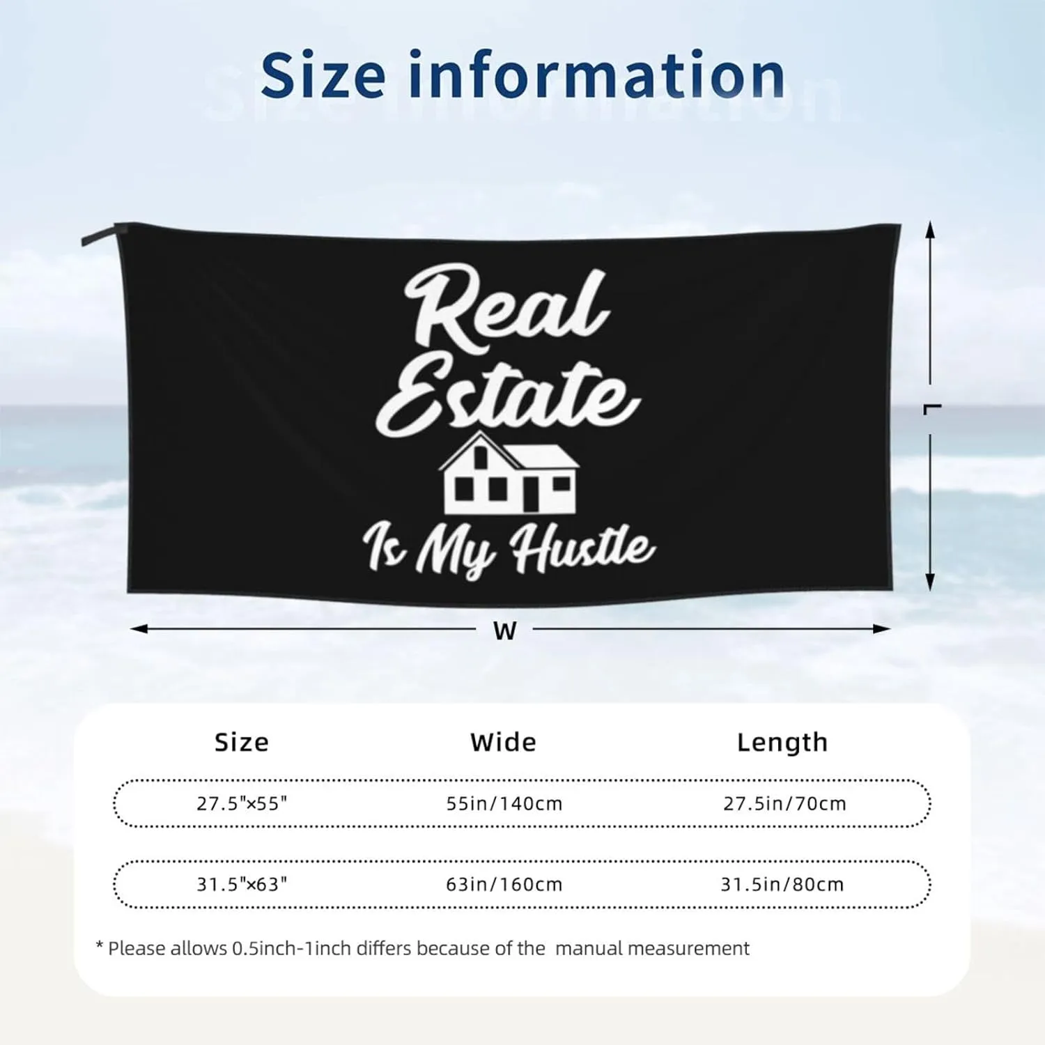 Real Estate is My Hustle Funny Realtor Gift Beach Towel with Travel Bag 27.5"x55" Quick Dry Sand Free Lightweight Large Oversized Towels Light Vacation Essentials