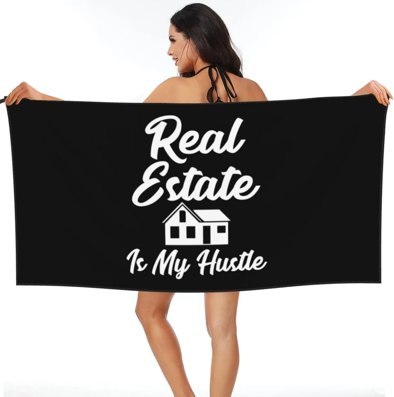 Real Estate is My Hustle Funny Realtor Gift Beach Towel with Travel Bag 27.5"x55" Quick Dry Sand Free Lightweight Large Oversized Towels Light Vacation Essentials