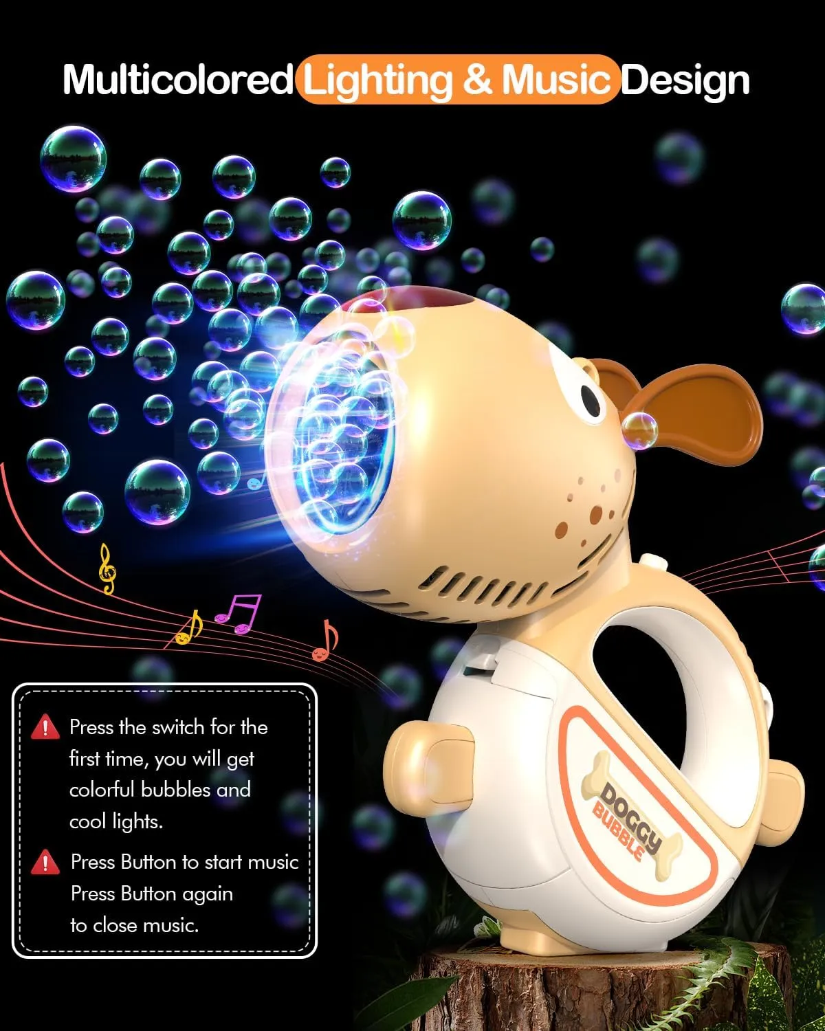 Rechargeable Bubble Gun for Kids, Portable 360°Leak Proof Puppy Bubble Machine Gun for Kids Toddles 1-3 4-8 Parties with Lights Music Auto Bubble Blower Gift for Boys Girls and Pet Brithday