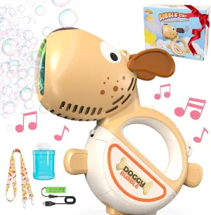 Rechargeable Bubble Gun for Kids, Portable 360°Leak Proof Puppy Bubble Machine Gun for Kids Toddles 1-3 4-8 Parties with Lights Music Auto Bubble Blower Gift for Boys Girls and Pet Brithday