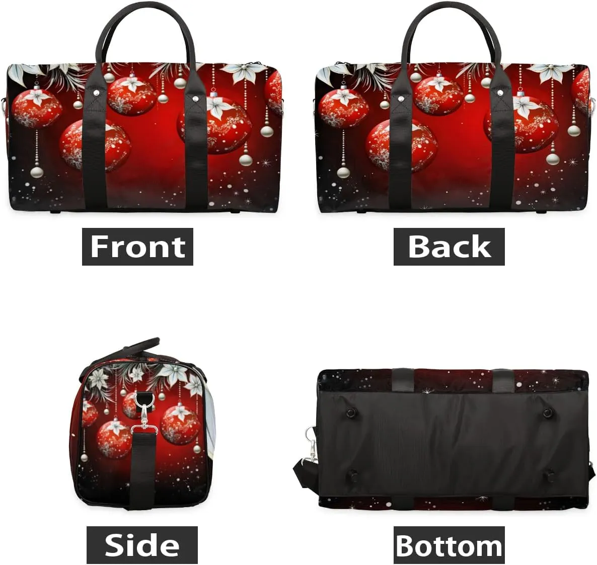 Red Christmas Tree Ball Travel Duffel Bag for Women Men Waterproof Foldable Overnight Weekender Bag Large Capacity Sports Gym Bag