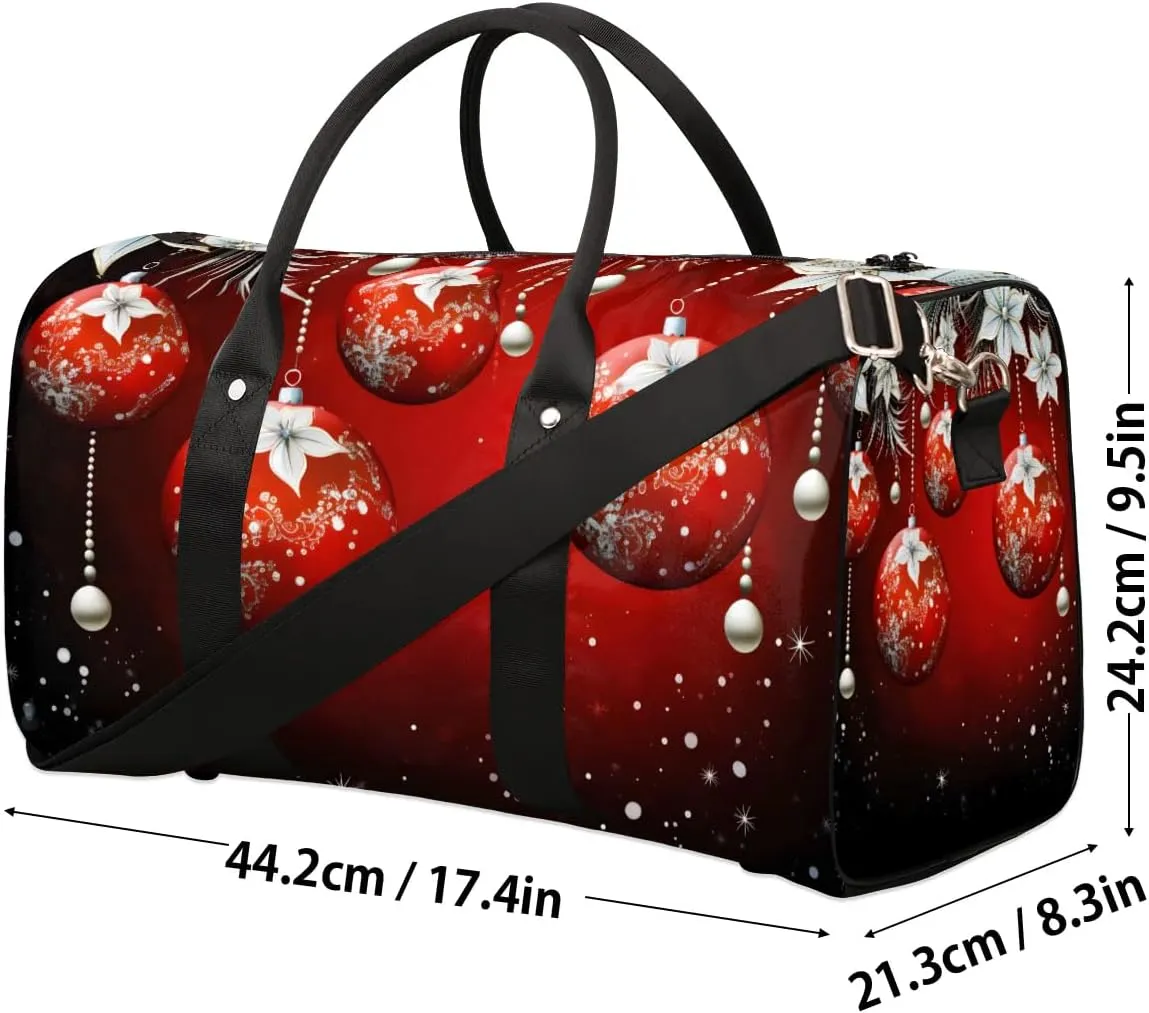 Red Christmas Tree Ball Travel Duffel Bag for Women Men Waterproof Foldable Overnight Weekender Bag Large Capacity Sports Gym Bag