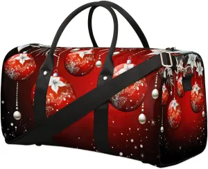 Red Christmas Tree Ball Travel Duffel Bag for Women Men Waterproof Foldable Overnight Weekender Bag Large Capacity Sports Gym Bag