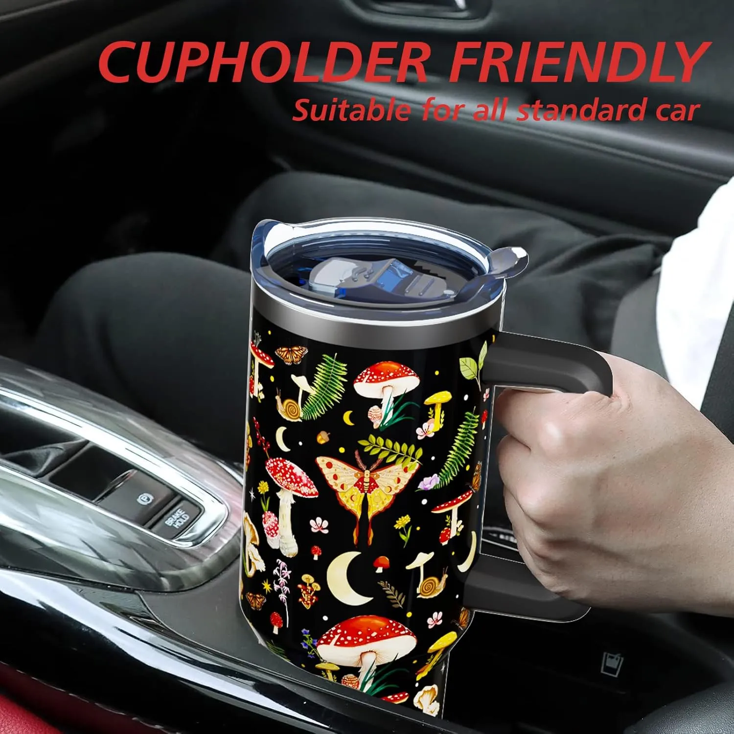 Red Mushroom Gifts 40 Oz Tumbler with Handle and Lid Straw, Stainless Steel Double Walled Vacuum Insulated Cup Mug, Moth Lover Birthday Gifts for Women Men (1 PC）
