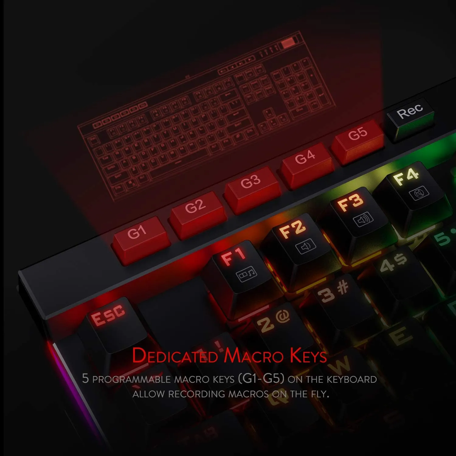 Redragon K580 VATA RGB LED Backlit Mechanical Gaming Keyboard with Macro Keys & Dedicated Media Controls, Hot-Swappable Socket, Onboard Macro Recording (Blue Switches)