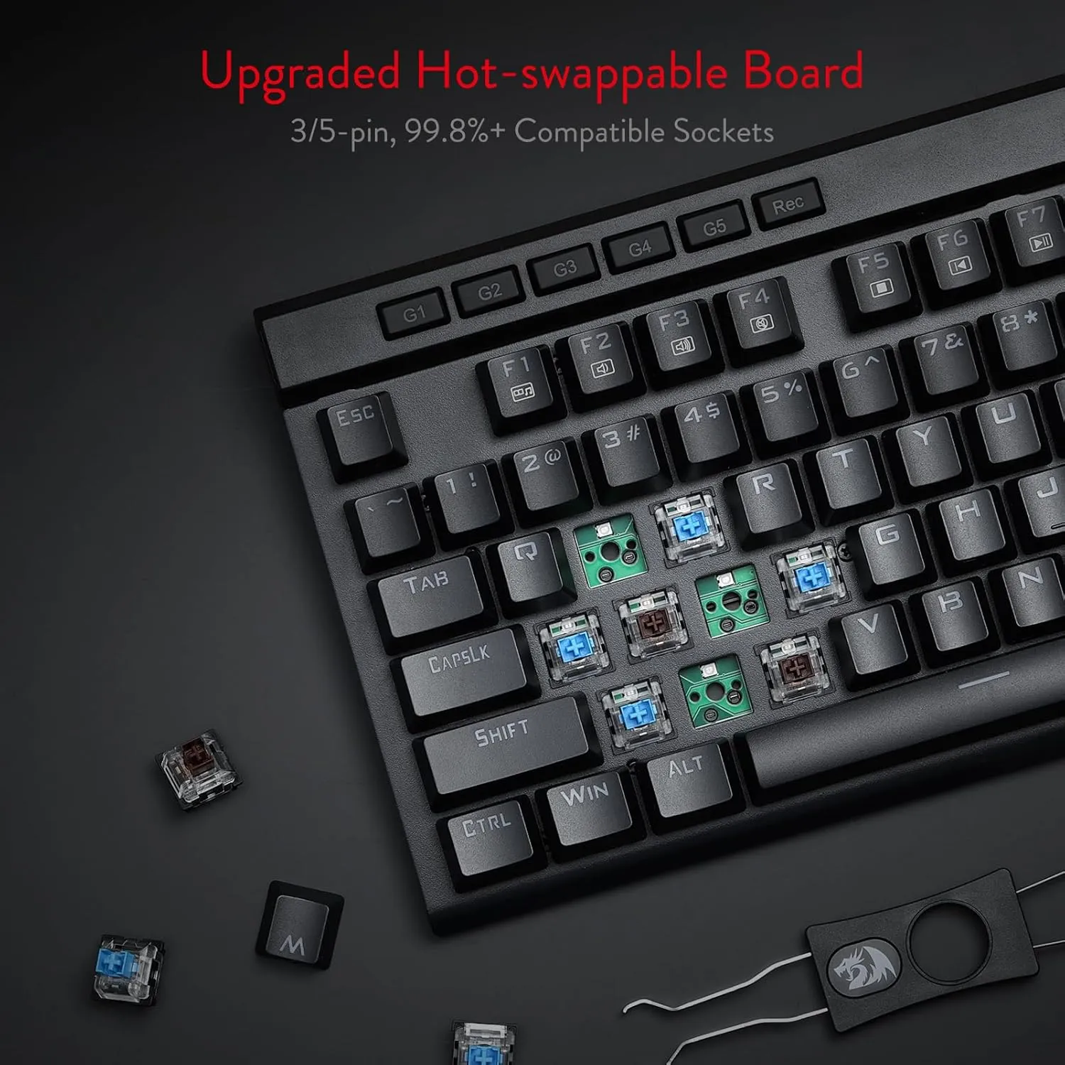 Redragon K580 VATA RGB LED Backlit Mechanical Gaming Keyboard with Macro Keys & Dedicated Media Controls, Hot-Swappable Socket, Onboard Macro Recording (Blue Switches)