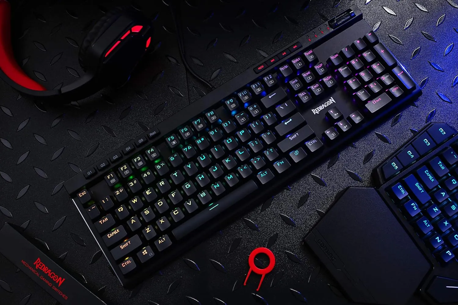 Redragon K580 VATA RGB LED Backlit Mechanical Gaming Keyboard with Macro Keys & Dedicated Media Controls, Hot-Swappable Socket, Onboard Macro Recording (Blue Switches)