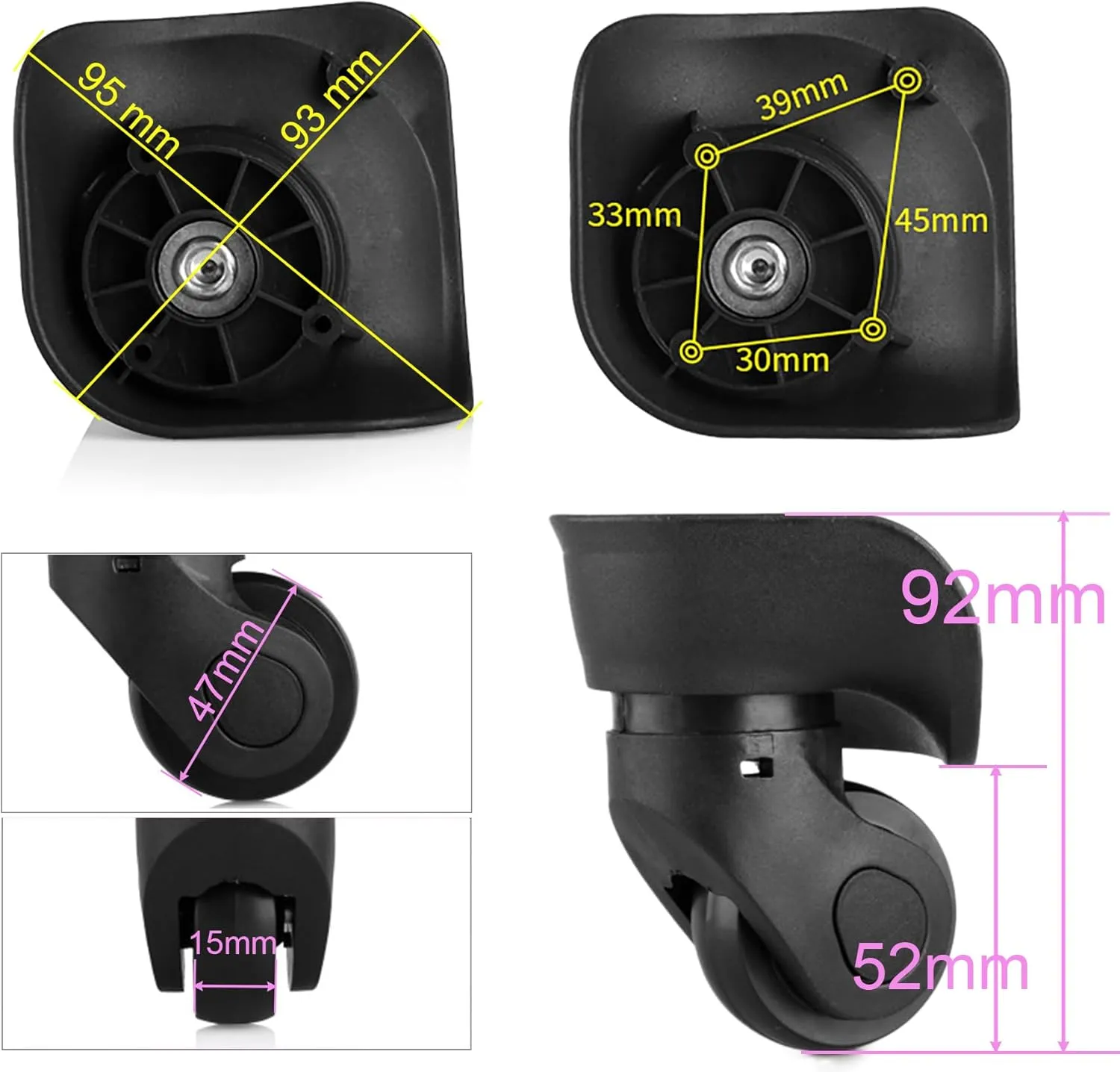 Replacement Luggage Wheels for Suitcases Repair, Set of 4, Luggage Spinner Wheel Replacement Repair Casters for Travel Customs Trolley Bag